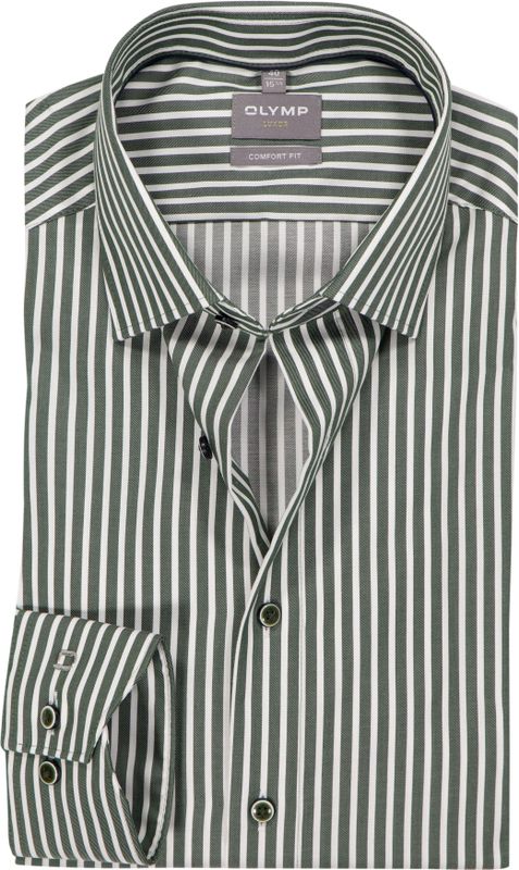 OLYMP Luxor comfort fit overhemd, popeline, grijsgroen met wit gestreept
