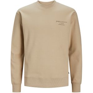 JACK & JONES Sanez branding sweat crew neck regular fit, heren sweatshirt katoenmengsel met O-hals, beige -  Maat: XL