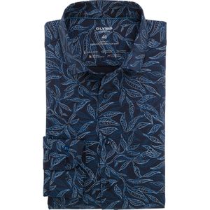 OLYMP 24/7 Level 5 body fit overhemd, popeline, marineblauw dessin