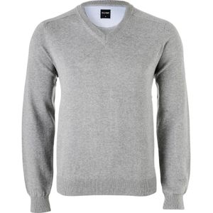 OLYMP modern fit trui katoen, V-hals, grijs -  Maat: 4XL