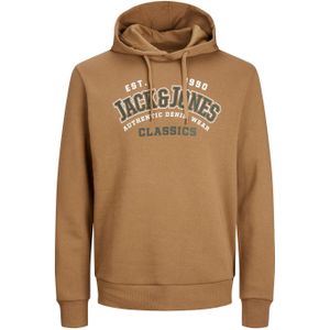 JACK & JONES Logo sweat hood regular fit, heren hoodie katoenmengsel met capuchon, camel bruin -  Maat: XS