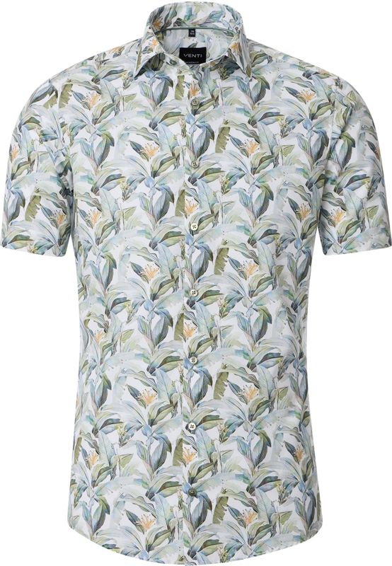 VENTI - Overhemd - Groen - Modern Fit - Korte Mouw - Popeline