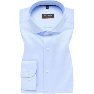 ETERNA - Blauw Effen Overhemd - 56% Lyocell, 40% Katoen, 4% Elastaan - Haifisch Kraag