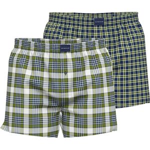 TOM TAILOR heren boxershorts geweven wijd model met gulp (2-pack), donkergroen geruit