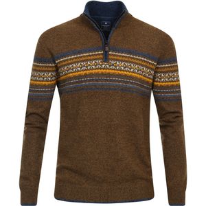 Redmond heren schipperstrui wol- met katoenmengsel, opstaande kraag, bruin dessin (middeldik)