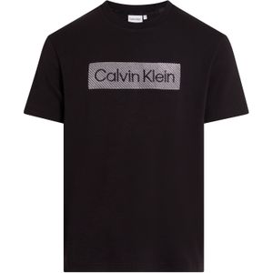 Calvin Klein Textured Embroidery T-shirt, heren T-shirt korte mouw O-hals, zwart -  Maat: L
