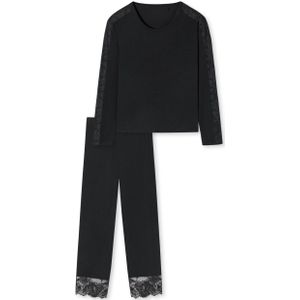 SCHIESSER Sensual Premium pyjamaset, dames pyjama lang 7/8 broek modal kant zwart