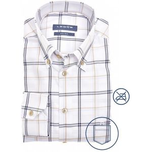 Ledub modern fit overhemd, wit met blauw en beige geruit