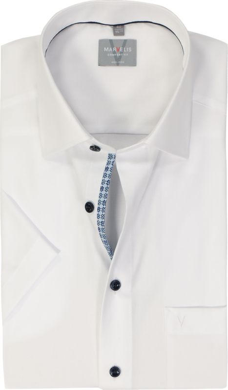 MARVELIS - Comfort Fit - Overhemd - Wit - Korte Mouw - Strijkvrij