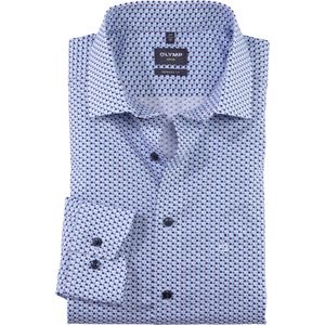 OLYMP modern fit overhemd, mouwlengte 7, popeline, blauw met wit dessin 42