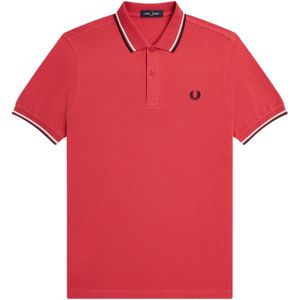 Fred Perry M3600 polo twin tipped shirt, pique, Washed Red / Snow White / Black -  Maat: S