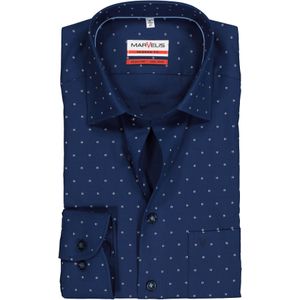 MARVELIS modern fit overhemd, mouwlengte 7, marine blauw met wit mini dessin 46