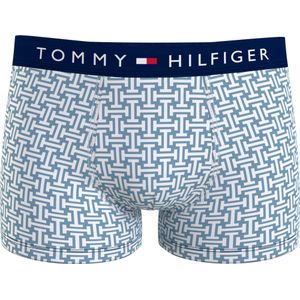Tommy Hilfiger trunk (1-pack), heren boxers normale lengte, wit met lichtblauw print -  Maat: S