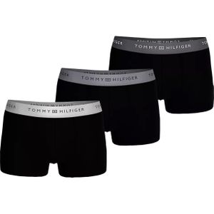 Tommy Hilfiger trunk (3-pack), heren boxers normale lengte, zwart met zilverkleurige tailleband - Maat: S