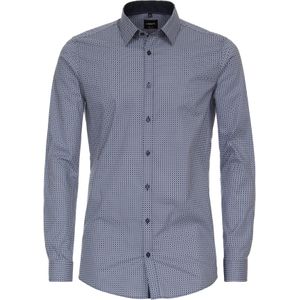 VENTI body fit overhemd, popeline, blauw met wit dessin