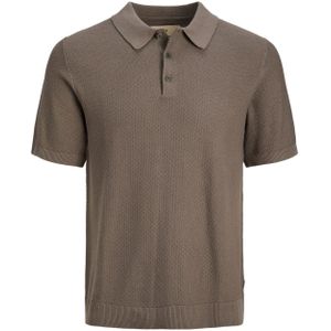 JACK & JONES Sandri knit polo slim fit, heren polo katoen met polo kraag, lichtbruin