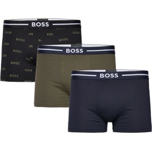 HUGO BOSS Bold trunks (3-pack), heren boxers kort, blauw, olijfgroen, zwart met logoprint -  Maat: XXL