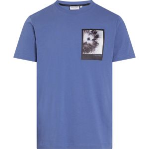 Calvin Klein Framed Flower Graphic T-shirt, heren T-shirt korte mouw O-hals, blauw dessin -  Maat: XXL