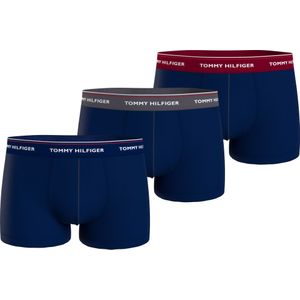 Tommy Hilfiger trunk (3-pack), heren boxers normale lengte, blauw met gekleurde tailleband -  Maat: XXL