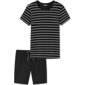 SCHIESSER - selected! premium - Loungebroek Kort - Zwart - Dames Shortama Bermuda Streepjes