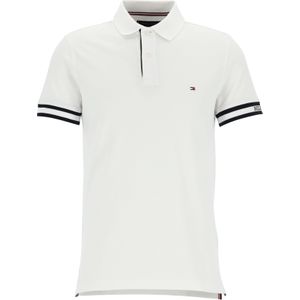 Tommy Hilfiger Monotype Cuff Slim Polo, heren poloshirt, wit -  Maat: XS