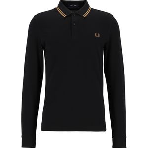 Fred Perry M3636 long sleeved twin tipped shirt, heren polo lange mouwen, Black / Shaded Stone - Maat: S