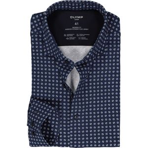 OLYMP 24/7 modern fit overhemd, tricot, blauw met wit dessin
