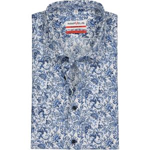 MARVELIS modern fit overhemd, korte mouw, popeline, wit met blauw bloemen dessin 39