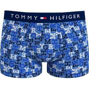 Tommy Hilfiger trunk (1-pack), heren boxers normale lengte, blauw, wit, zwart print -  Maat: S