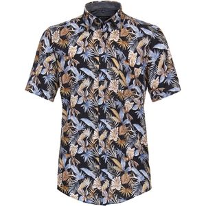 CASA MODA - Multicolor Fantasie - Overhemd - Blauw met Beige Dessin - Korte Mouw - Strijkvriendelijk