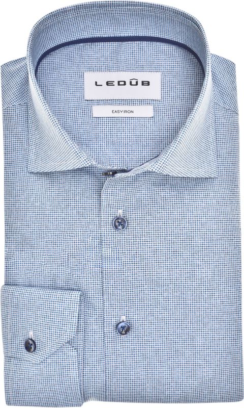 Ledub modern fit overhemd, mouwlengte 72 cm, popeline, middenblauw dessin