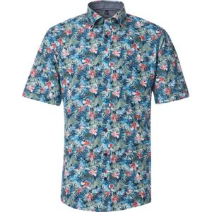 CASA MODA Sport comfort fit overhemd, korte mouw, popeline, groen dessin