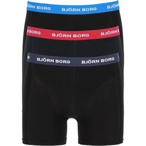 Bjorn Borg boxershorts Essential (3-pack), heren boxers normale lengte, zwart met gekleurde tailleband -  Maat: L