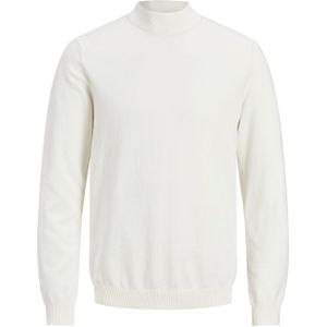 JACK & JONES Basic knit mock neck slim fit, heren pullover katoen met turtleneck, offwit