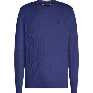 Tommy Hilfiger heren pullover katoen, Classic Cable Crew Neck, blauw