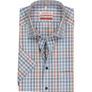 MARVELIS modern fit overhemd, korte mouw, popeline, wit met groen, blauw en oranje geruit 45