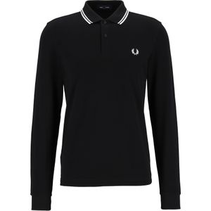 Fred Perry M3636 long sleeved twin tipped shirt, heren polo lange mouwen, Black / White -  Maat: S