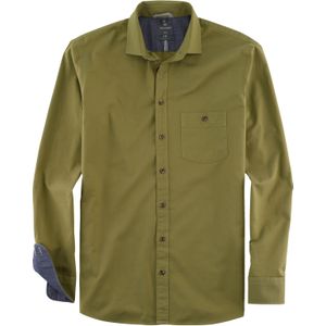 OLYMP Casual modern fit overhemd, satijnbinding, olijfgroen 45/46