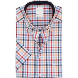 OLYMP Luxor comfort fit overhemd, korte mouw, wit, blauw, rood en oranje geruit (contrast) 48