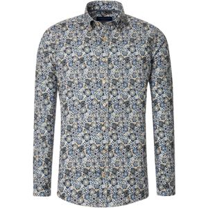 CASA MODA Sport comfort fit overhemd, twill, blauw met wit, groen en beige dessin