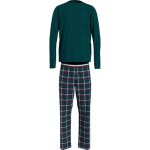 Tommy Hilfiger heren pyjama O-hals, Pj Set, groen met geruite broek -  Maat: M