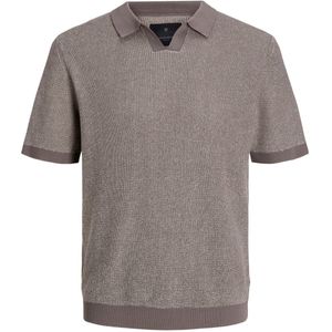 JACK & JONES Bani knit split neck slim fit, heren polo katoen met polo kraag, lichtbruin samen met beige