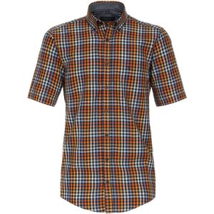 CASA MODA - Sport Casual Fit - Overhemd - Oranje Geruit - Korte Mouw - Strijkvriendelijk