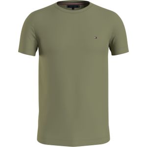 Tommy Hilfiger Stretch Slim Fit Tee, heren T-shirt korte mouw O-hals, licht olijfgroen -  Maat: L