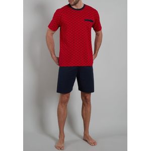 Gotzburg heren shortama O-hals, donkerrood mini dessin