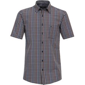 CASA MODA Sport casual fit overhemd, korte mouw, seersucker, blauw met rood en oranje geruit