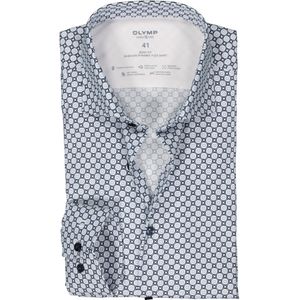OLYMP 24/7 Level 5 body fit overhemd, mouwlengte 7, twill, blauw met wit dessin