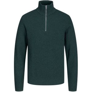 JACK & JONES Perfect knit half zip slim fit, heren schipperstrui katoenmengsel met opstaande boord, groen melange