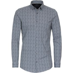 VENTI - Body Fit Overhemd - Blauw Dessin - Strijkvriendelijk