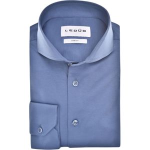 Ledub slim fit overhemd, jersey, middenblauw